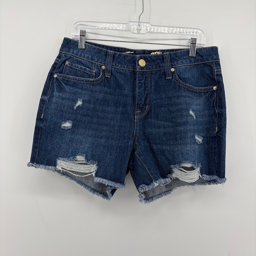 Seven7 Womens 4 Dark Wash Denim Weekend Shorts Distressed Frayed Hem 100% Cotton